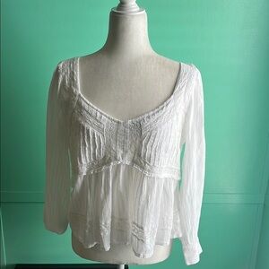 American Eagle Outfitters Ivory Peasant Blouse
